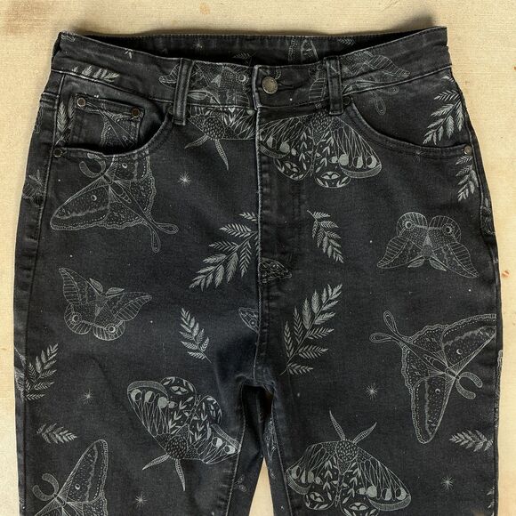 Disturbia Women's Jeans 30" /US 8 Callopistria Moth Print Goth Grunge High Waist - Picture 4 of 14